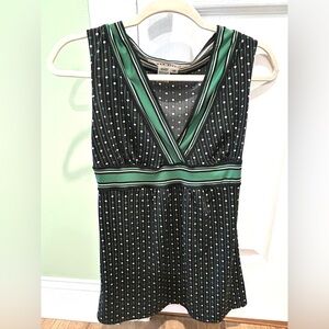 Max Studio Womens XS Multi-Color Black Green Stretchy Sleeveless V-Neck Top